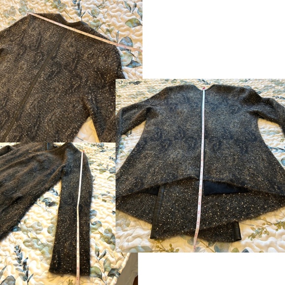 Eileen Fisher Mohair Blend Leather Trim Open Cardigan Paisley Design Size XS - Picture 14 of 17